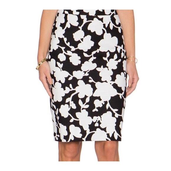 KATE SPADE New York Black Ivory Floral Print Knee Length Pencil Skirt Women's 4 - Picture 1 of 7
